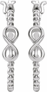 14K White Infinity-Inspired Beaded 22.3 mm Hoop Earrings