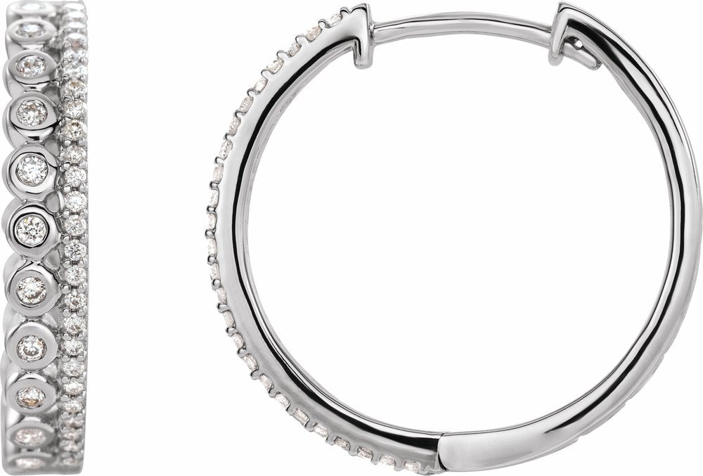 14K White Gold 1/3 CTW Natural Diamond Geometric 19.1 mm Hoop Earrings