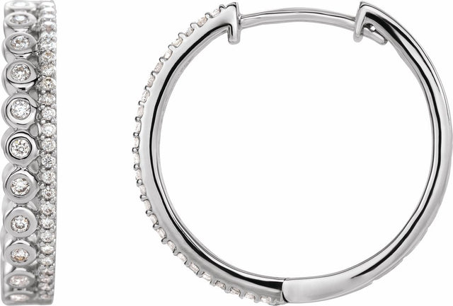14K White Gold 1/3 CTW Natural Diamond Geometric 19.1 mm Hoop Earrings