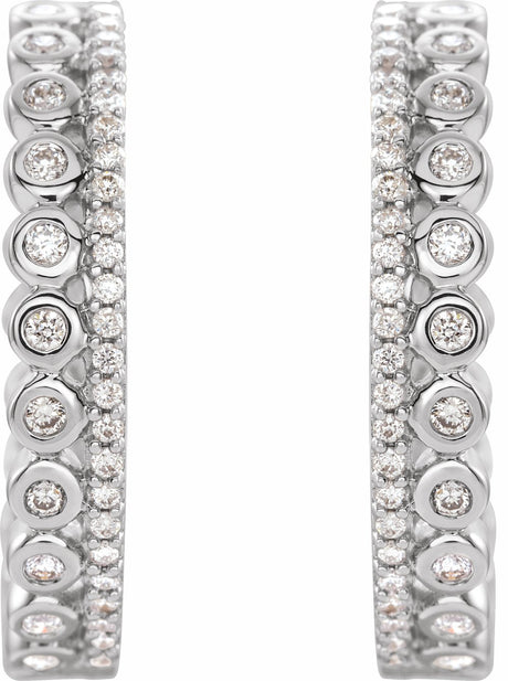 14K White Gold 1/3 CTW Natural Diamond Geometric 19.1 mm Hoop Earrings