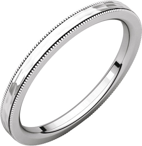 14K White 2 mm Flat Milgrain Band with Satin & Hammered Texture Size 5.5