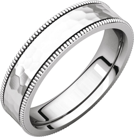 14K White Gold 5 mm Milgrain Edge Comfort-Fit Flat Band Size 8