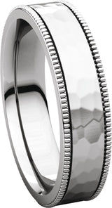 14K White Gold 5 mm Milgrain Edge Comfort-Fit Flat Band Size 8