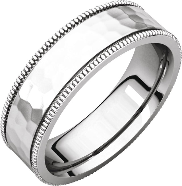 14K White Gold 6 mm Milgrain Edge Comfort-Fit Flat Band Size 10.5