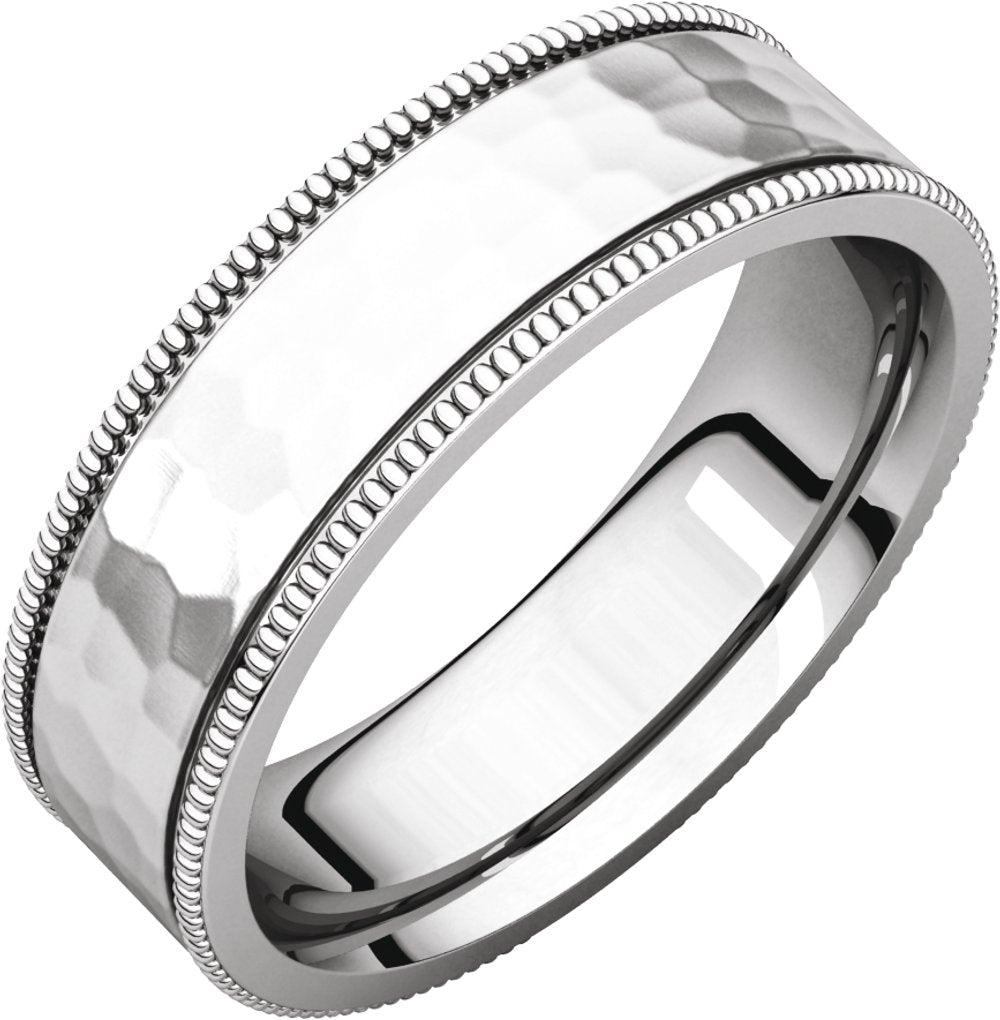 14K White Gold 6 mm Milgrain Edge Comfort-Fit Flat Band Size 9