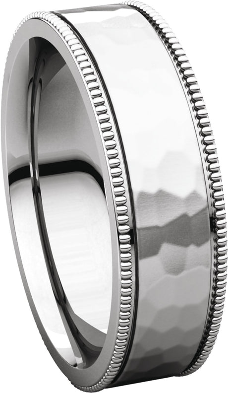 14K White Gold 6 mm Milgrain Edge Comfort-Fit Flat Band Size 10.5
