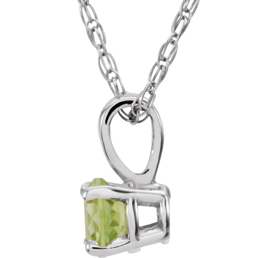 Sterling Silver 3 mm Imitation Peridot Youth Solitaire 14" Necklace