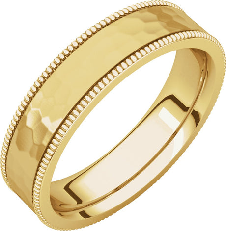 14K Yellow Gold 5 mm Milgrain Edge Comfort-Fit Flat Band Size 7