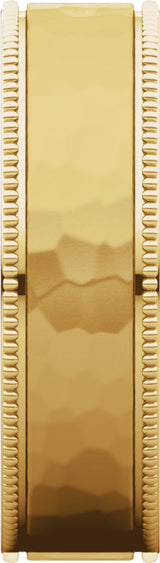 14K Yellow 6 mm Flat Milgrain Band with Satin & Hammered Texture