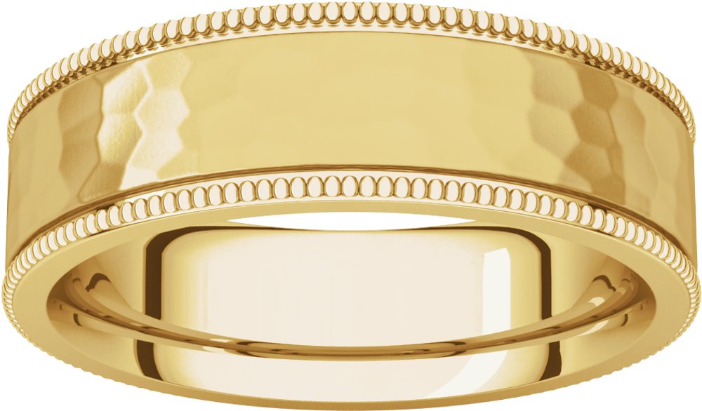 14K Yellow 6 mm Flat Milgrain Band with Satin & Hammered Texture