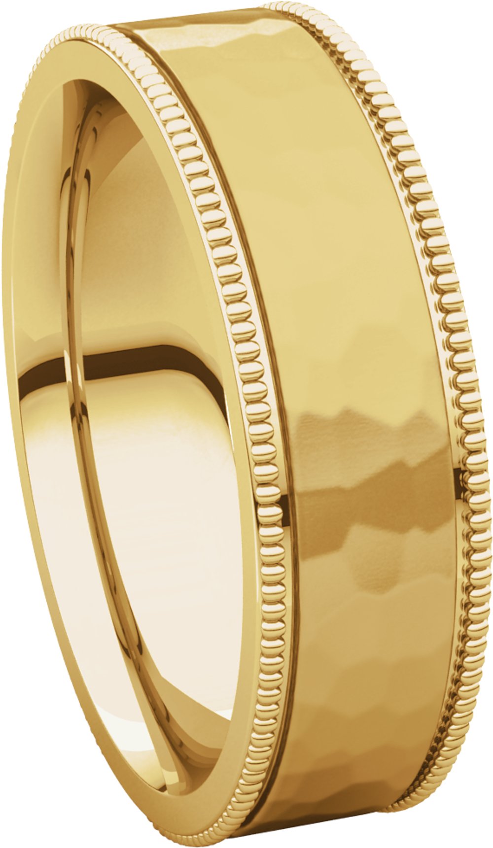 14K Yellow 6 mm Flat Milgrain Band with Satin & Hammered Texture