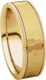 14K Yellow 6 mm Flat Milgrain Band with Satin & Hammered Texture