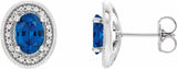 14K White 7x5 mm Natural Blue Sapphire & 1/5 CTW Natural Diamond Halo-Style Earrings