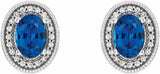 14K White 7x5 mm Natural Blue Sapphire & 1/5 CTW Natural Diamond Halo-Style Earrings