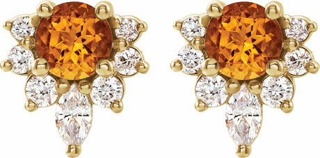 14K Yellow Gold Natural Citrine & 1/6 CTW Natural Diamond Earrings