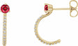 14K Yellow Lab-Grown Ruby & 1/6 CTW Natural Diamond Hoop Earrings