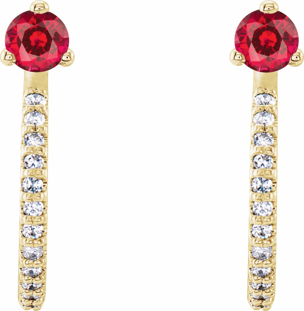 14K Yellow Lab-Grown Ruby & 1/6 CTW Natural Diamond Hoop Earrings