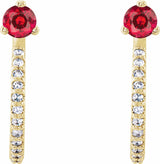 14K Yellow Lab-Grown Ruby & 1/6 CTW Natural Diamond Hoop Earrings