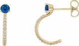 14K Yellow Natural Blue Sapphire & 1/8 CTW Natural Diamond J-Hoop Earrings