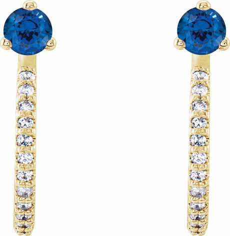 14K Yellow Natural Blue Sapphire & 1/8 CTW Natural Diamond J-Hoop Earrings