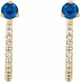 14K Yellow Gold Natural Blue Sapphire & 1/8 CTW Natural Diamond J-Hoop Earrings