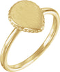 14K Yellow 12x9 mm Teardrop Beaded Signet Ring