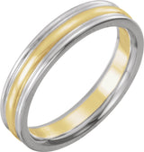 10K White/Yellow/White 4 mm Grooved Comfort-Fit Half Round Band Size 7
