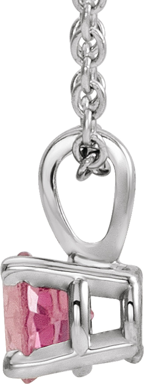 Sterling Silver 6 mm Imitation Pink Tourmaline 16-18" Necklace