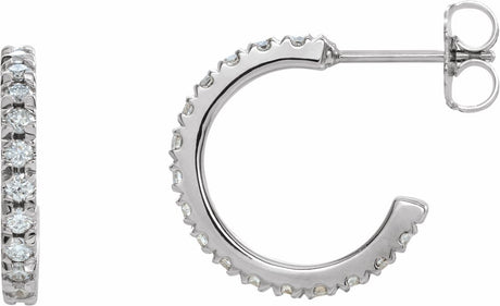 14K White Gold 5/8 CTW Lab-Grown Diamond French-Set 15 mm Huggie Hoop Earrings