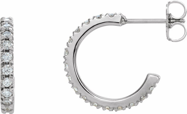 14K White Gold 1/2 CTW Natural Diamond French-Set 15 mm Huggie Hoop Earrings