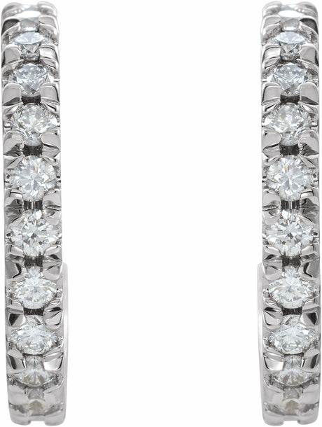 14K White 1/2 CTW Natural Diamond French-Set 15 mm Huggie Hoop Earrings