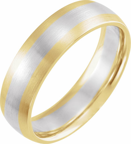 14K Yellow/White/Yellow 6 mm Half Round Band with Satin Finish Size 9.5