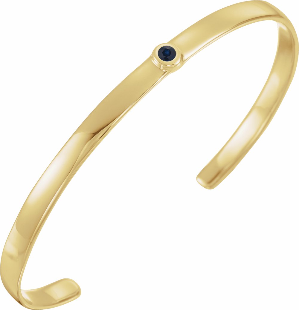 14K Yellow Natural Blue Sapphire Cuff 6" Bracelet