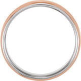 14K White/Rose/White 7.5 mm Comfort-Fit Flat Edge Band Size 10