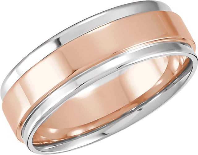 14K White/Rose/White 7.5 mm Comfort-Fit Flat Edge Band Size 10