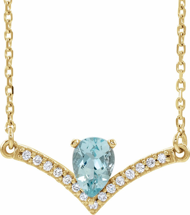 14K Yellow Gold Natural Aquamarine & .06 CTW Natural Diamond 18" Necklace