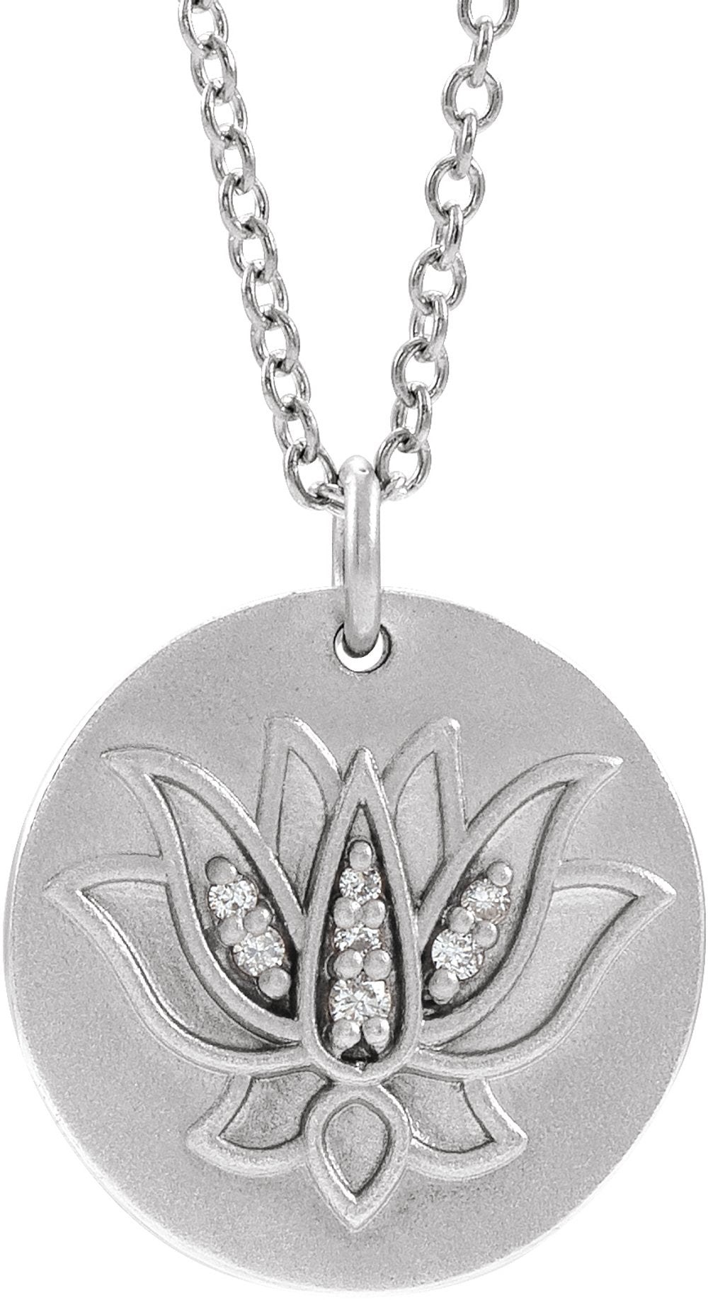 14K White .025 CTW Natural Diamond Lotus 16-18" Necklace