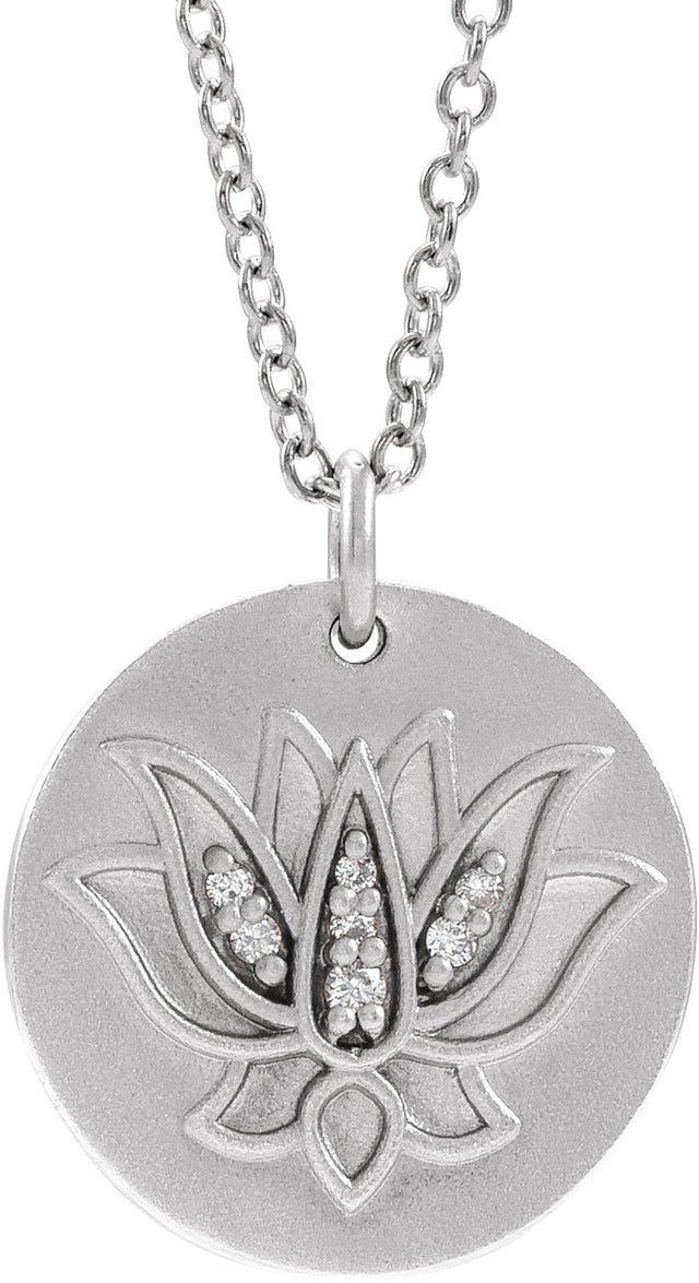 14K White .025 CTW Natural Diamond Lotus 16-18" Necklace