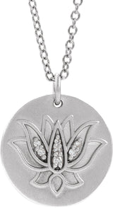 Sterling Silver .025 CTW Natural Diamond Lotus 16-18" Necklace