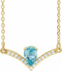 14K Yellow Natural Blue Zircon & .06 CTW Natural Diamond 16" Necklace