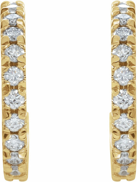 14K Yellow 1/2 CTW Natural Diamond French-Set 15 mm Huggie Hoop Earrings