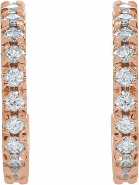 14K Rose Gold 5/8 CTW Lab-Grown Diamond French-Set 15 mm Huggie Hoop Earrings