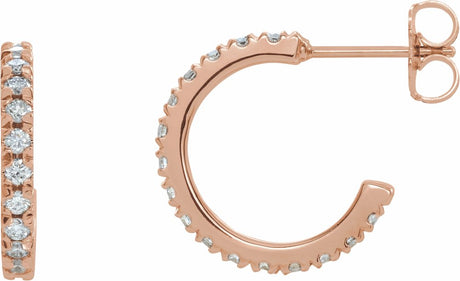 14K Rose Gold 5/8 CTW Lab-Grown Diamond French-Set 15 mm Huggie Hoop Earrings