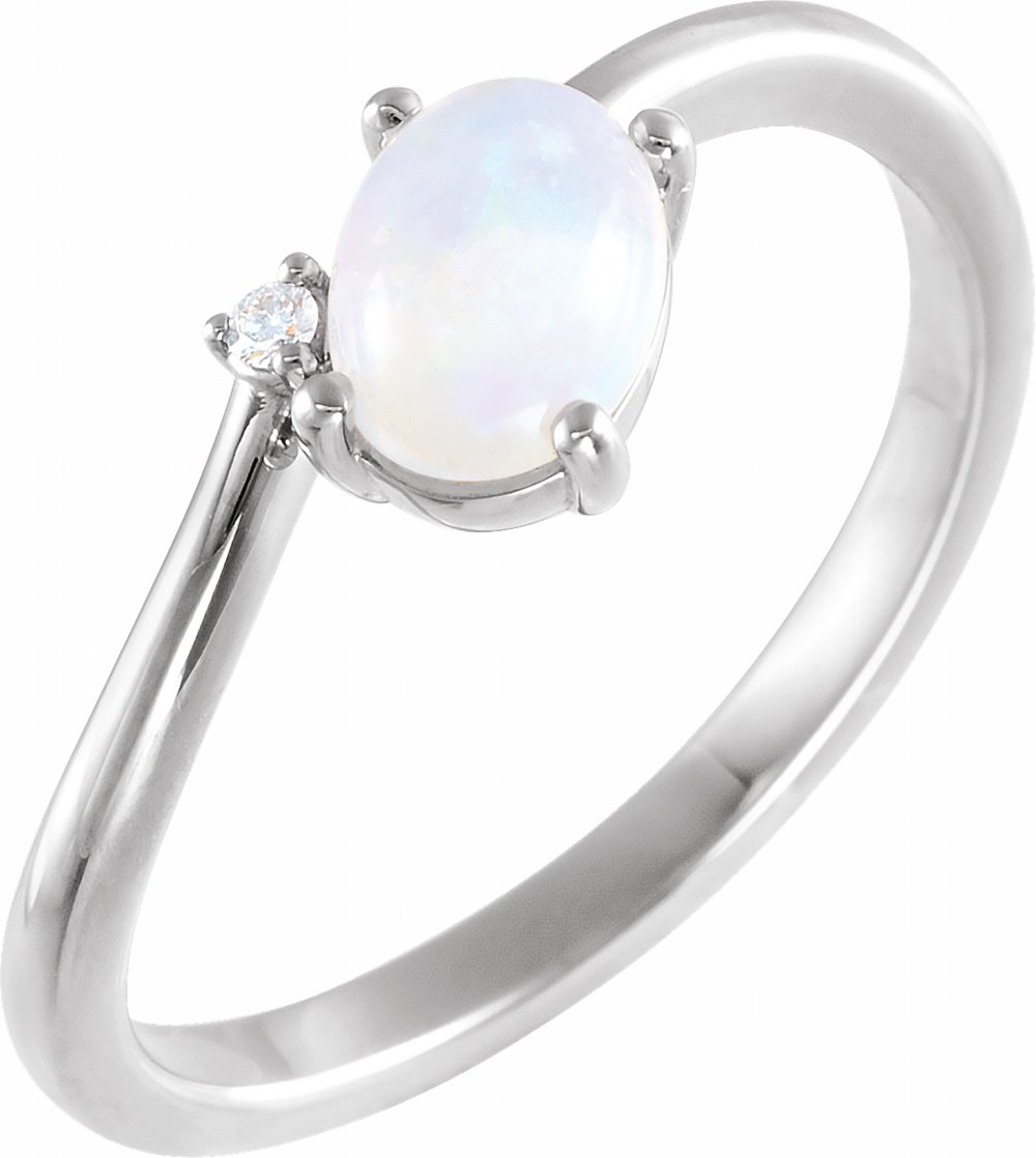 14K White Natural Ethiopian Opal & .01 CT Natural Diamond Bypass Ring