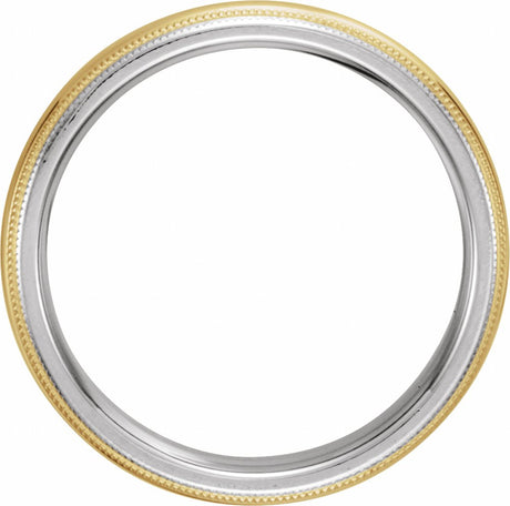 14K White/Yellow/White 4 mm Half Round Comfort-Fit Band with Double Milgrain Size 5.5