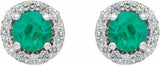 14K White 4 mm Natural Emerald & 1/8 CTW Natural Diamond Earrings