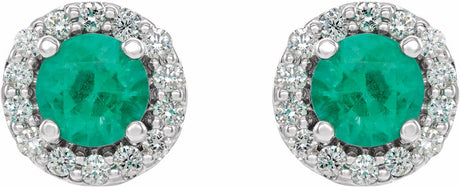 14K White 4 mm Natural Emerald & 1/8 CTW Natural Diamond Earrings