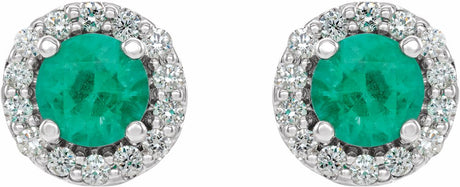 14K White 4 mm Natural Emerald & 1/8 CTW Natural Diamond Earrings
