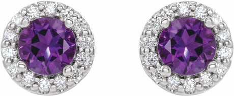 14K White Gold 5 mm Natural Amethyst & 1/4 CTW Natural Diamond Earrings