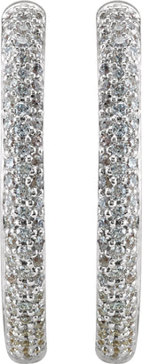18K White Gold 1 CTW Natural Diamond Inside-Outside Hinged 24 mm Hoop Earrings